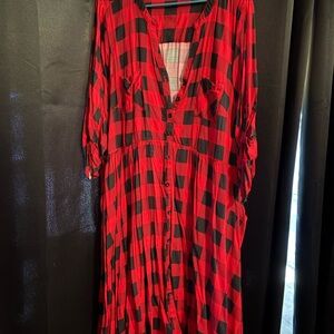 Torrid Red and Black Checkered Long Sleeve Dress